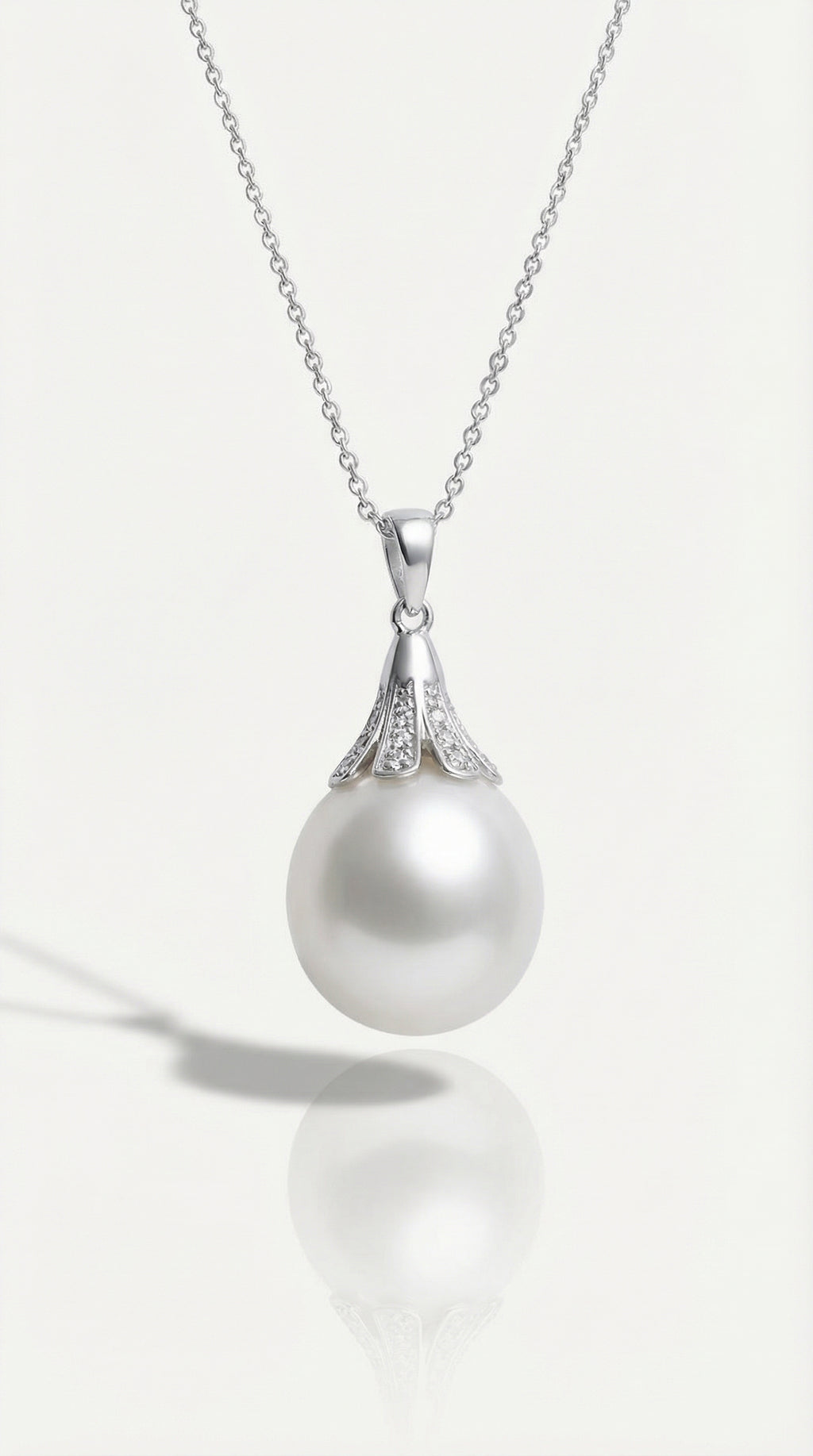 Australian South Sea Pearl - Oval 15 mm Trumpet Diamonds Pendant — Levendi Jewellers