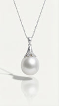 Australian South Sea Pearl - Oval 15 mm Trumpet Diamonds Pendant