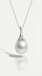 Australian South Sea Pearl - Oval 15 mm Trumpet Diamonds Pendant — Levendi Jewellers