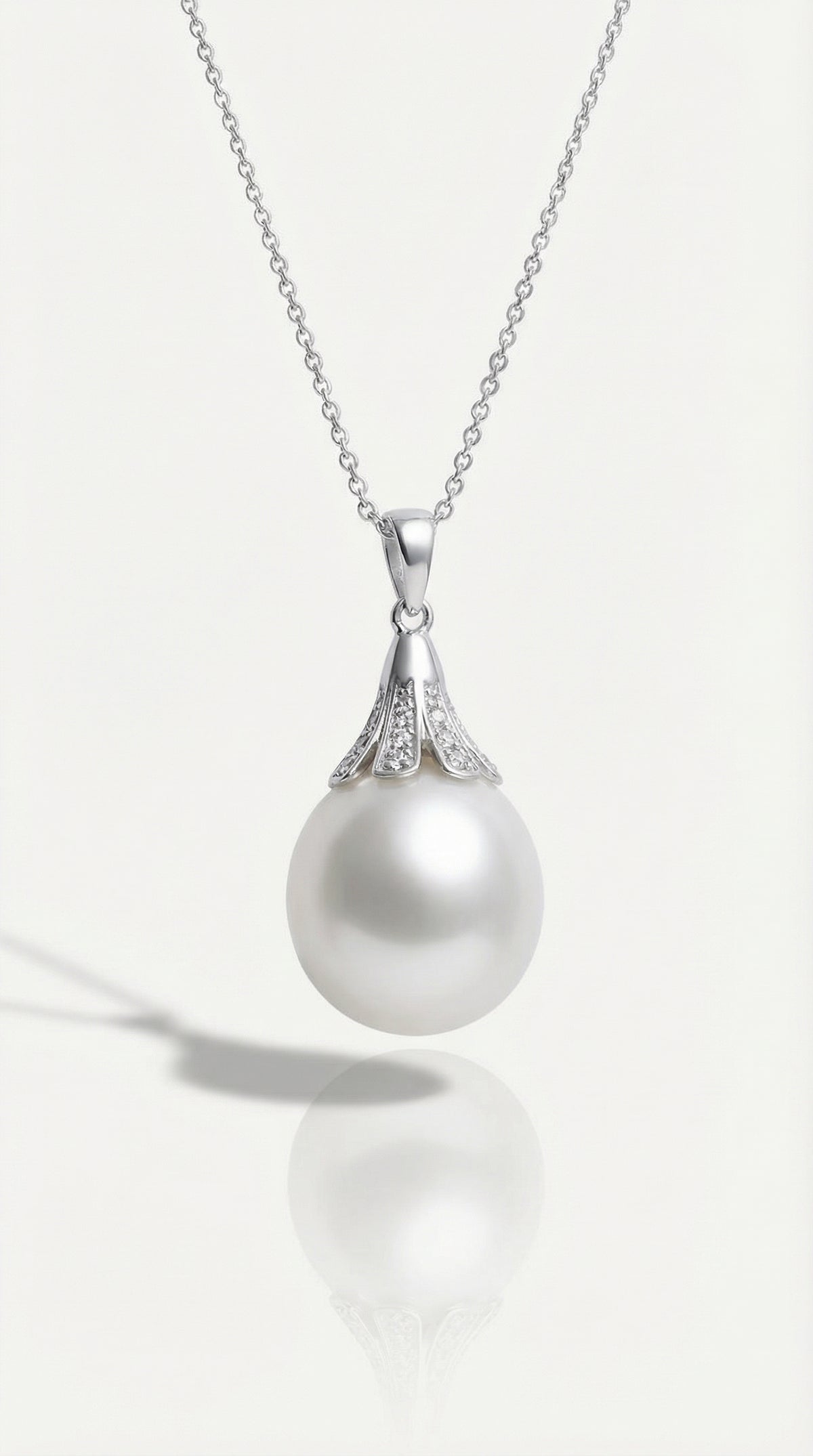 Australian South Sea Pearl - Oval 15 mm Trumpet Diamonds Pendant — Levendi Jewellers