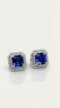 Tanzanite Cushion Cut & Diamonds Double Halo Earrings