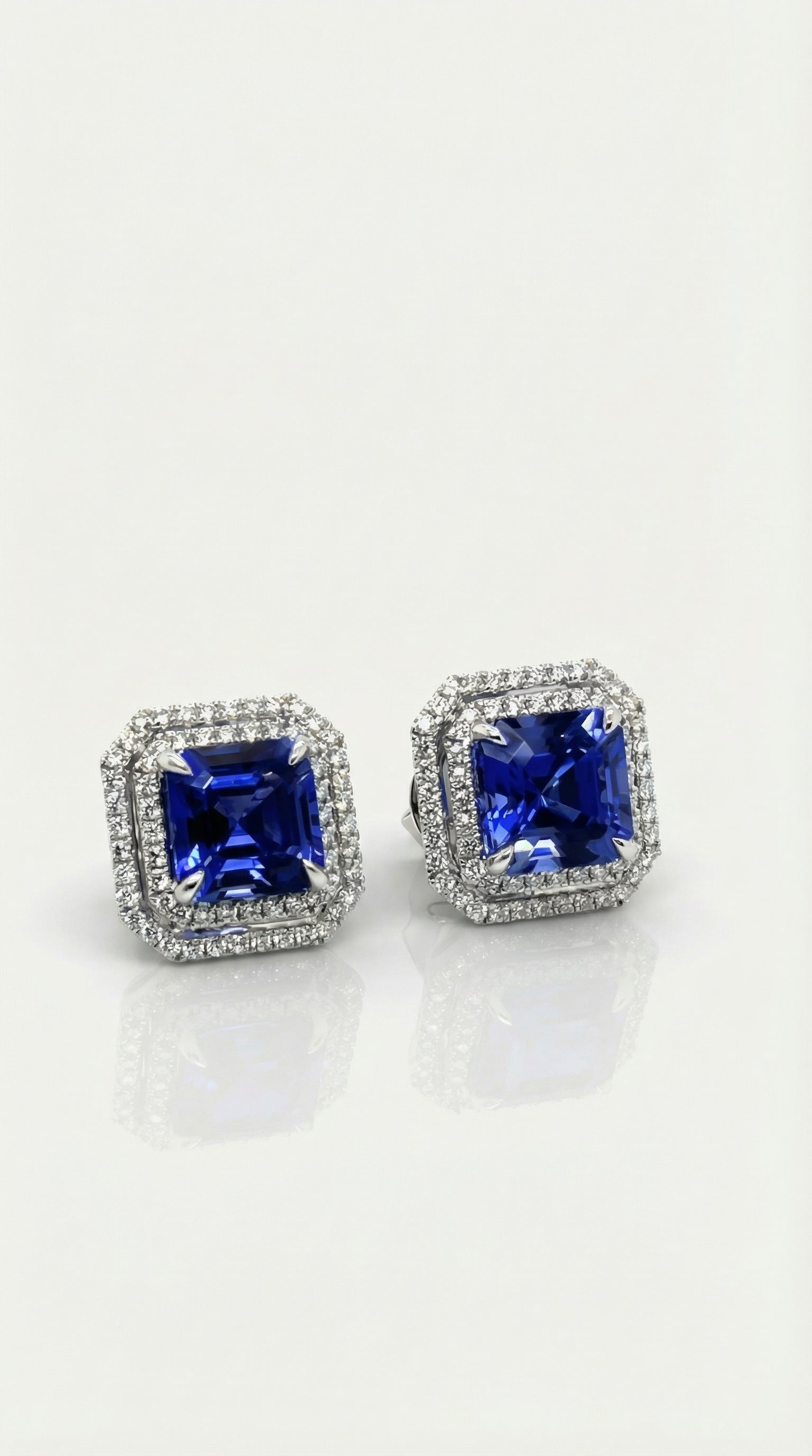 Tanzanite Cushion Cut & Diamonds Double Halo Earrings