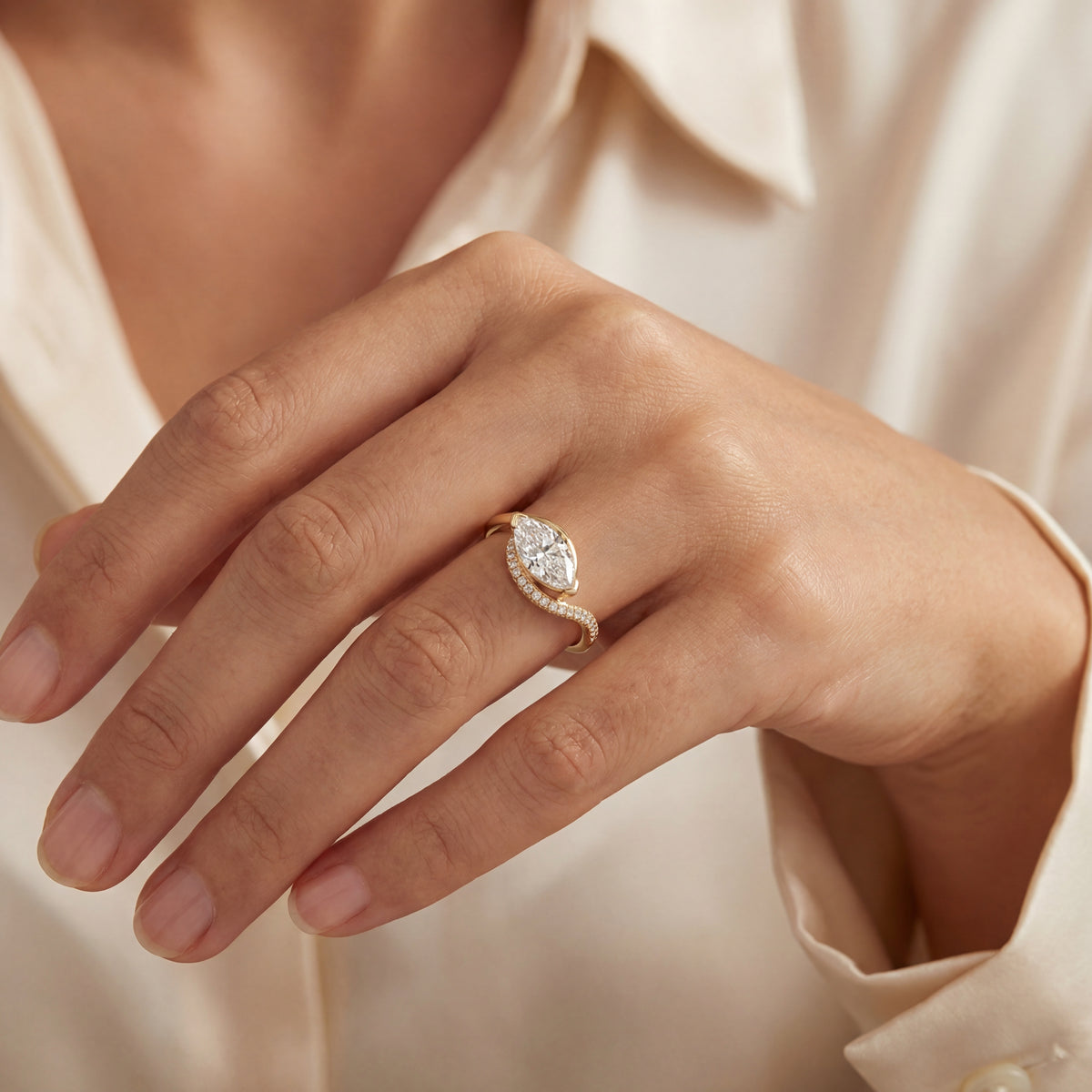 Levendi Wave of Love - Marquise Cut Pave Engagement Ring, view 2 — Levendi Jewellers