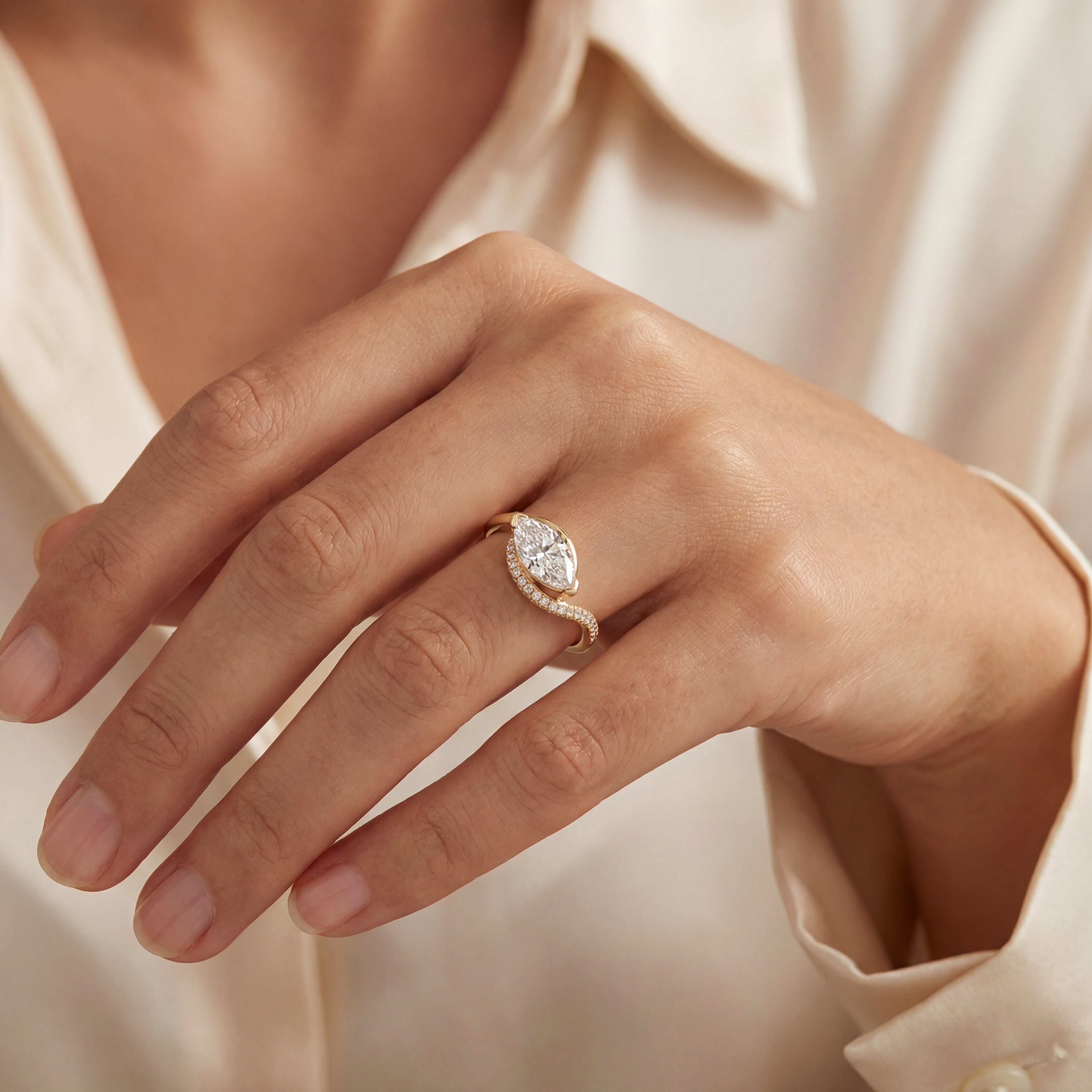 Levendi Wave of Love - Marquise Cut Pave Engagement Ring