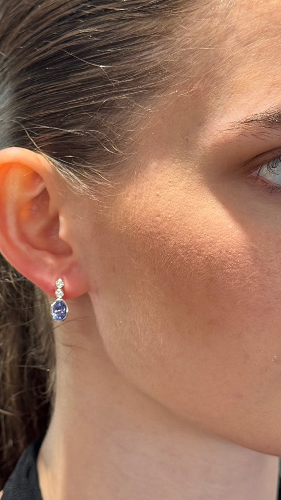 Bezel Set Tanzanite & Diamond Drop Earrings