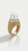 Australian South Sea Pearl & Diamond Knit Ring