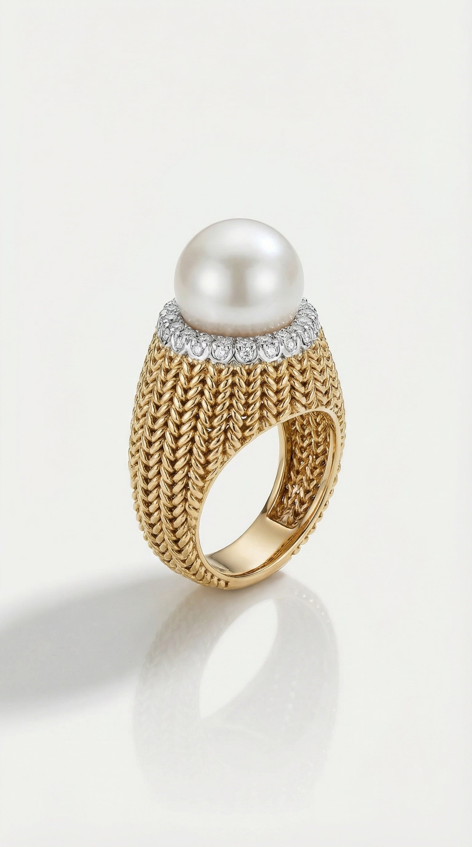 Australian South Sea Pearl & Diamond Knit Ring