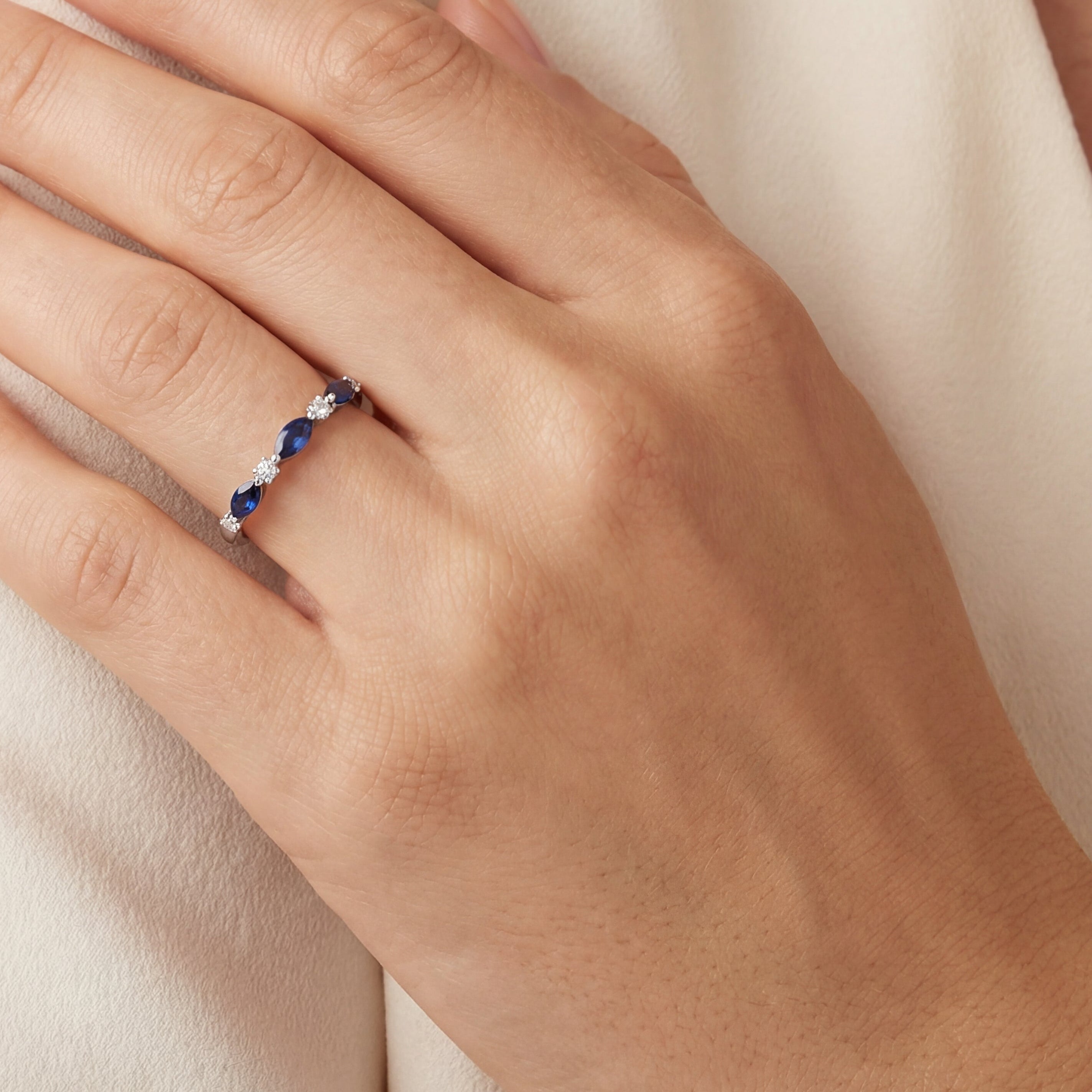 Wedding Band - White Gold Marquise Sapphire and Diamond.