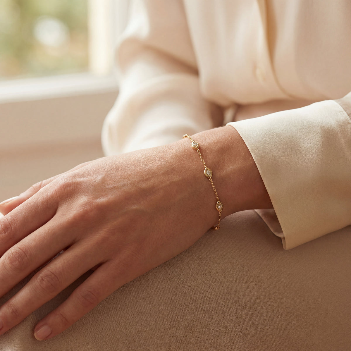 Pure Line - 6 Marquise Bezel Set Fine Bracelet, view 2 — Levendi Jewellers