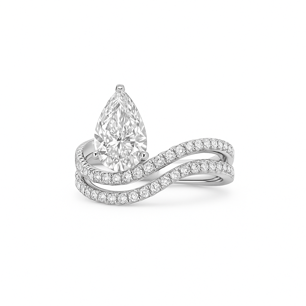 Wave of Love - Double Row Pear Engagement Ring