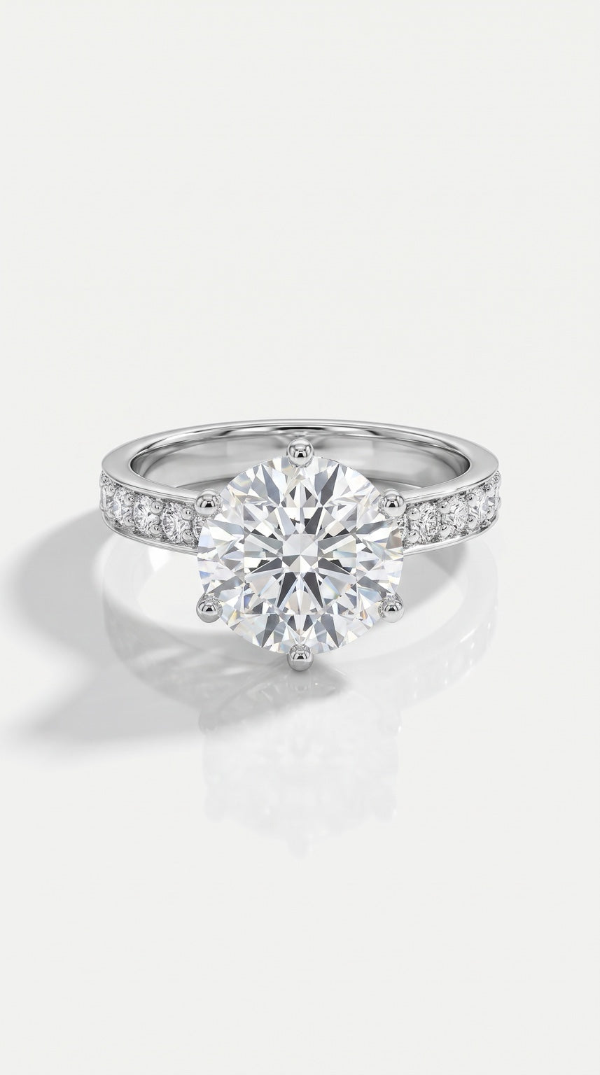 Levendi Classic Solitaire Round Brilliant Cut 6 Claws  3.50CT