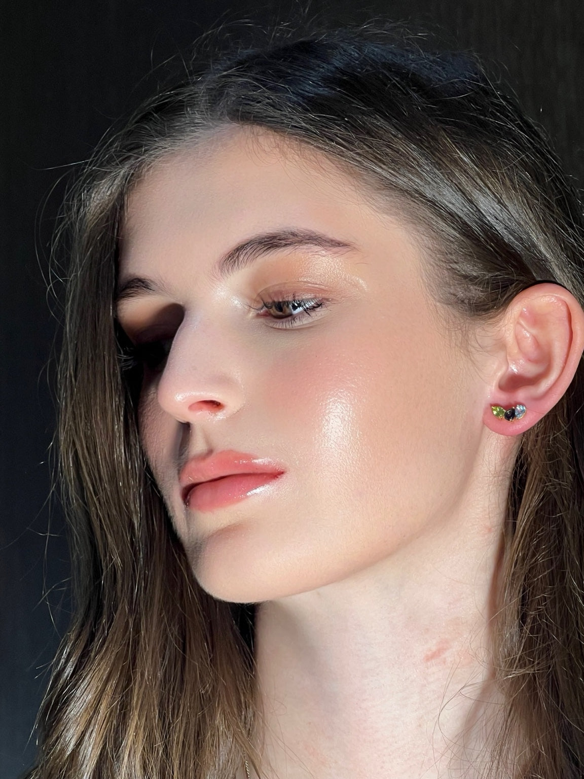 Rainbow - London Blue Topaz, Sky Blue Topaz, Peridot Pear Shape Earrings