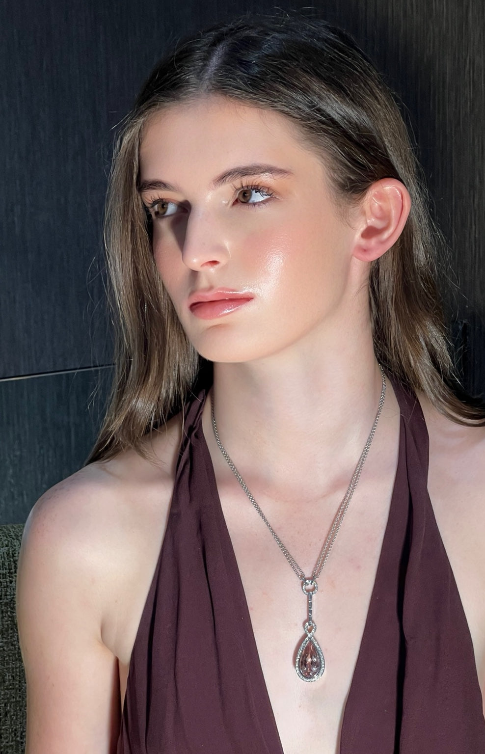Morganite & Diamond Teardrop Pendant, view 2 — Levendi Jewellers