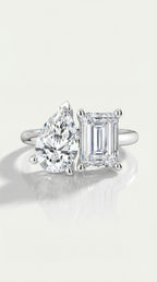 Levendi - Toi & Moi Pear & Emerald Cut Engagement Ring — Levendi Jewellers