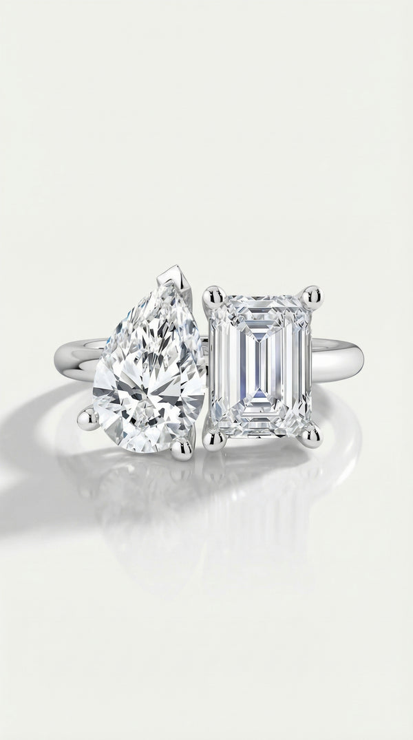 Levendi - Toi & Moi Pear & Emerald Cut Engagement Ring — Levendi Jewellers