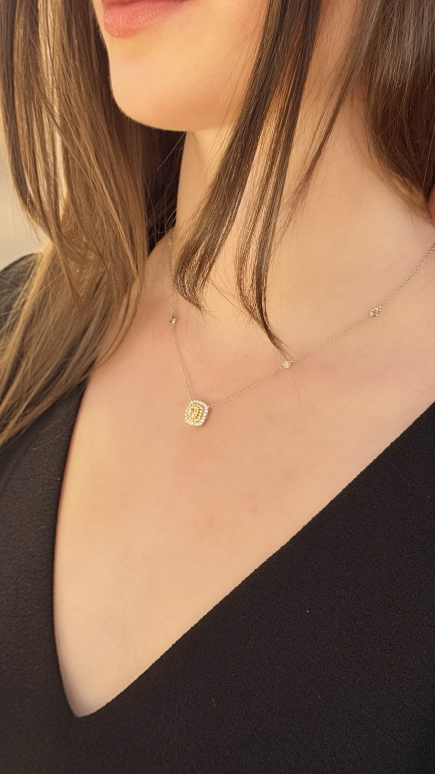Soleil - Yellow Diamond Diamond Double Halo Pendant