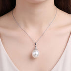 Australian South Sea Pearl - Oval 15 mm Trumpet Diamonds Pendant, view 2 — Levendi Jewellers