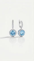 Sky Blue Topaz Hidden Halo 14 Topaz Trillion Cut & Diamond Earrings