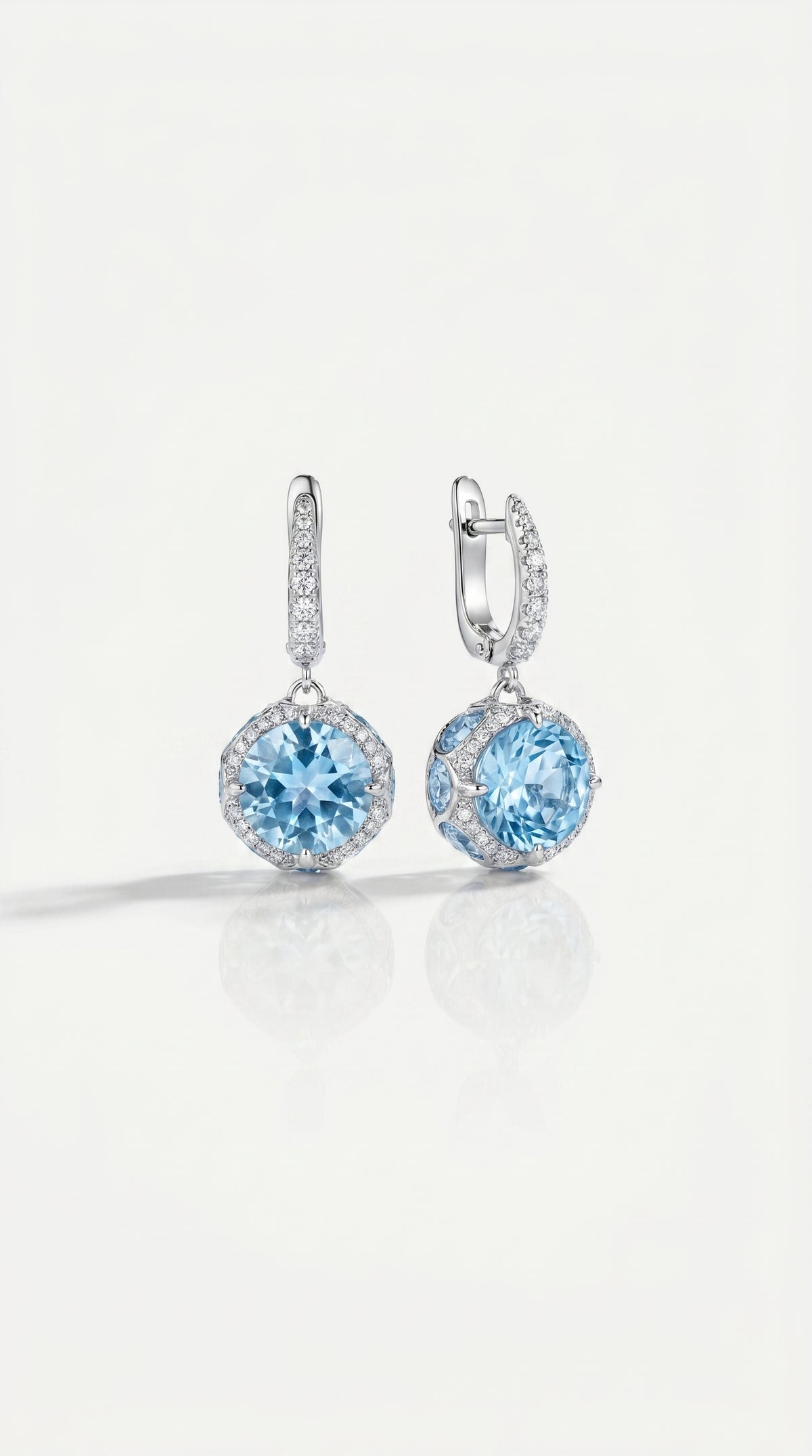 Sky Blue Topaz Hidden Halo 14 Topaz Trillion Cut & Diamond Earrings — Levendi Jewellers