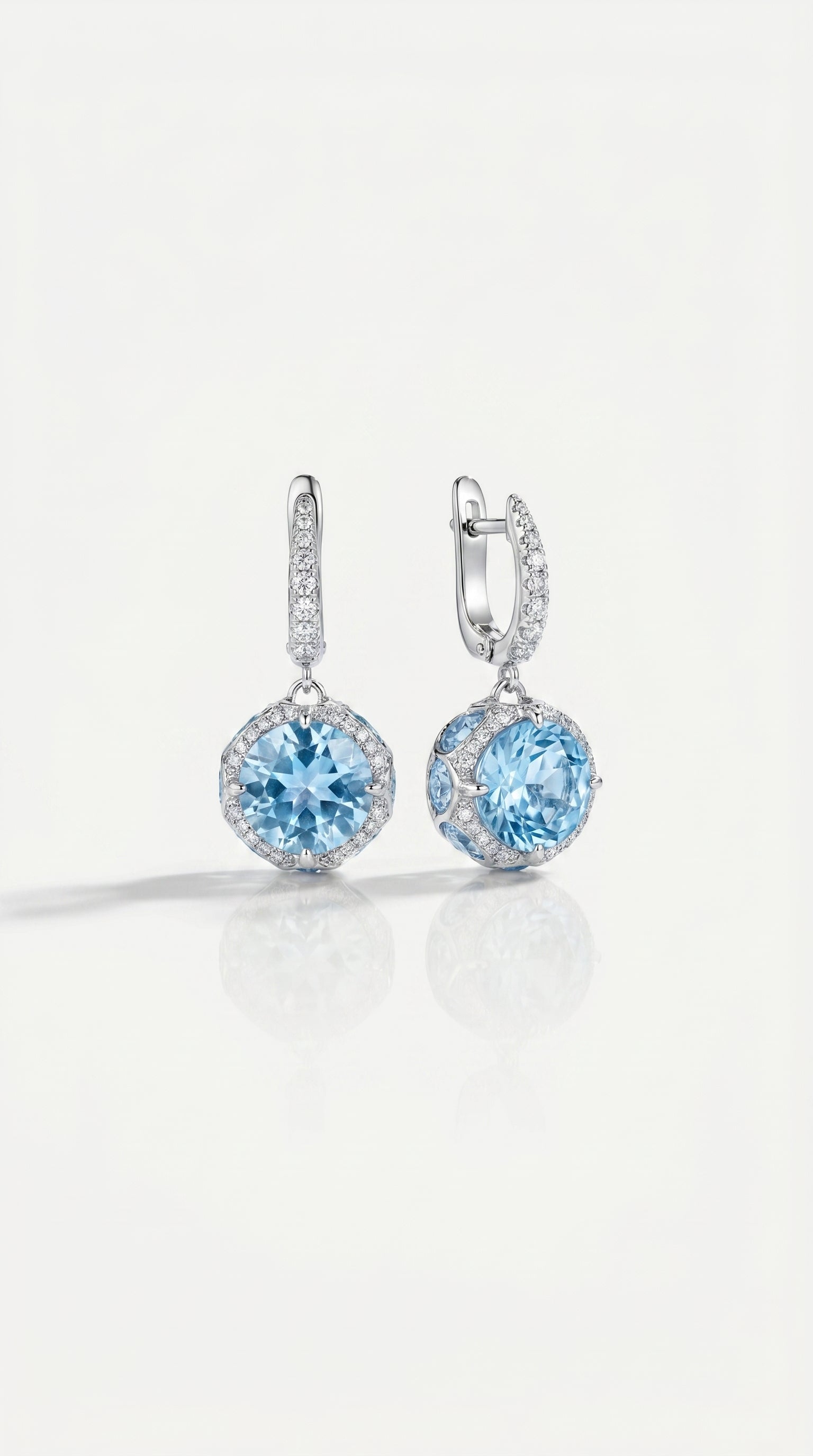 Sky Blue Topaz Hidden Halo 14 Topaz Trillion Cut & Diamond Earrings
