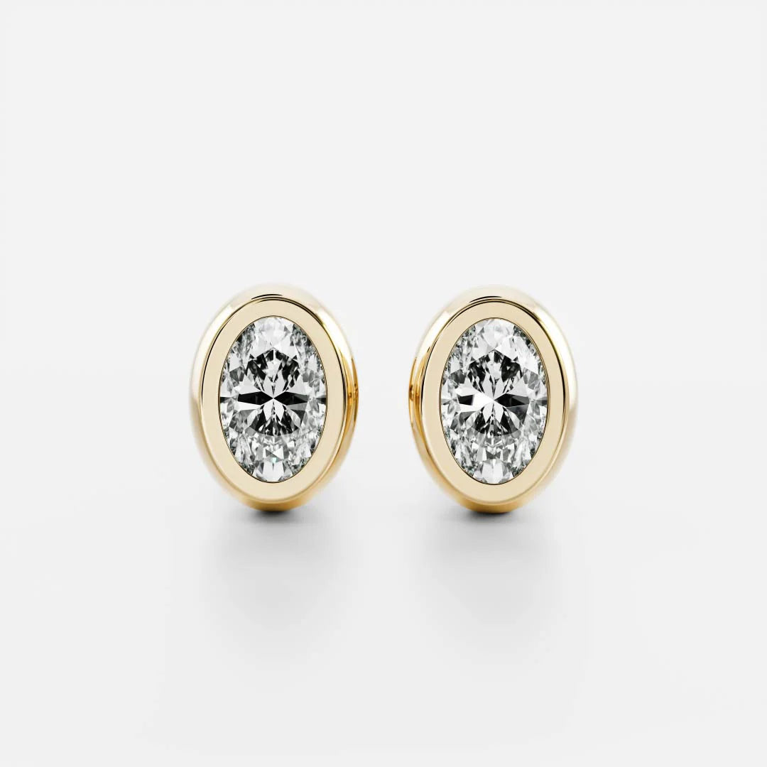 Classic Bezel Oval Cut Diamond Studs Earrings — Levendi Jewellers