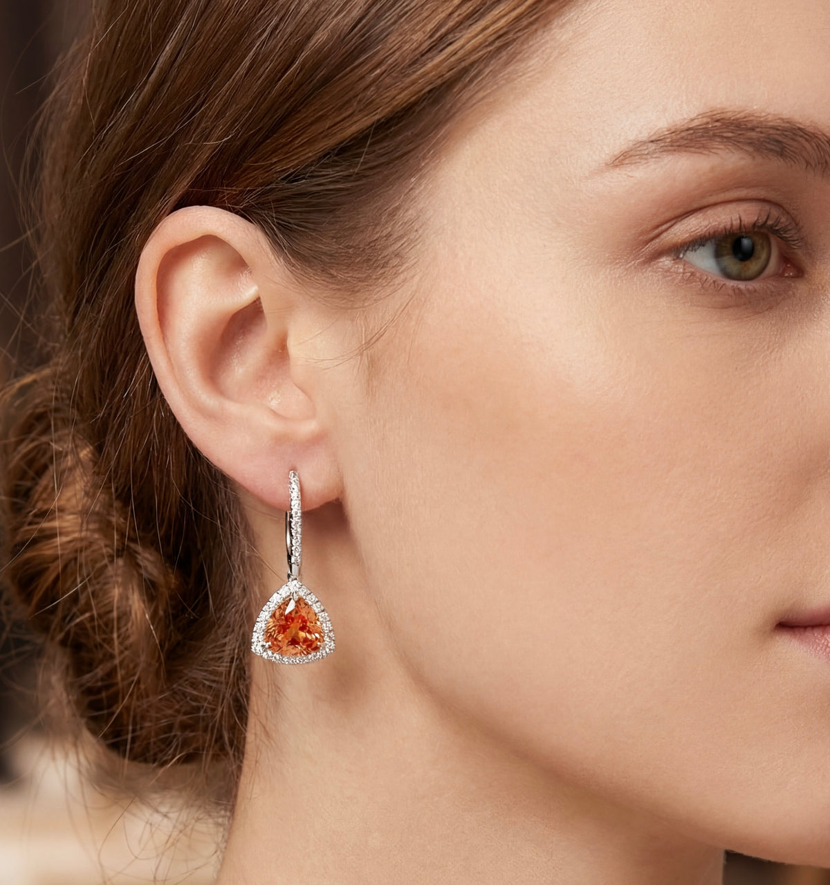 Mandarin Garnet Drop Earrings, view 2 — Levendi Jewellers