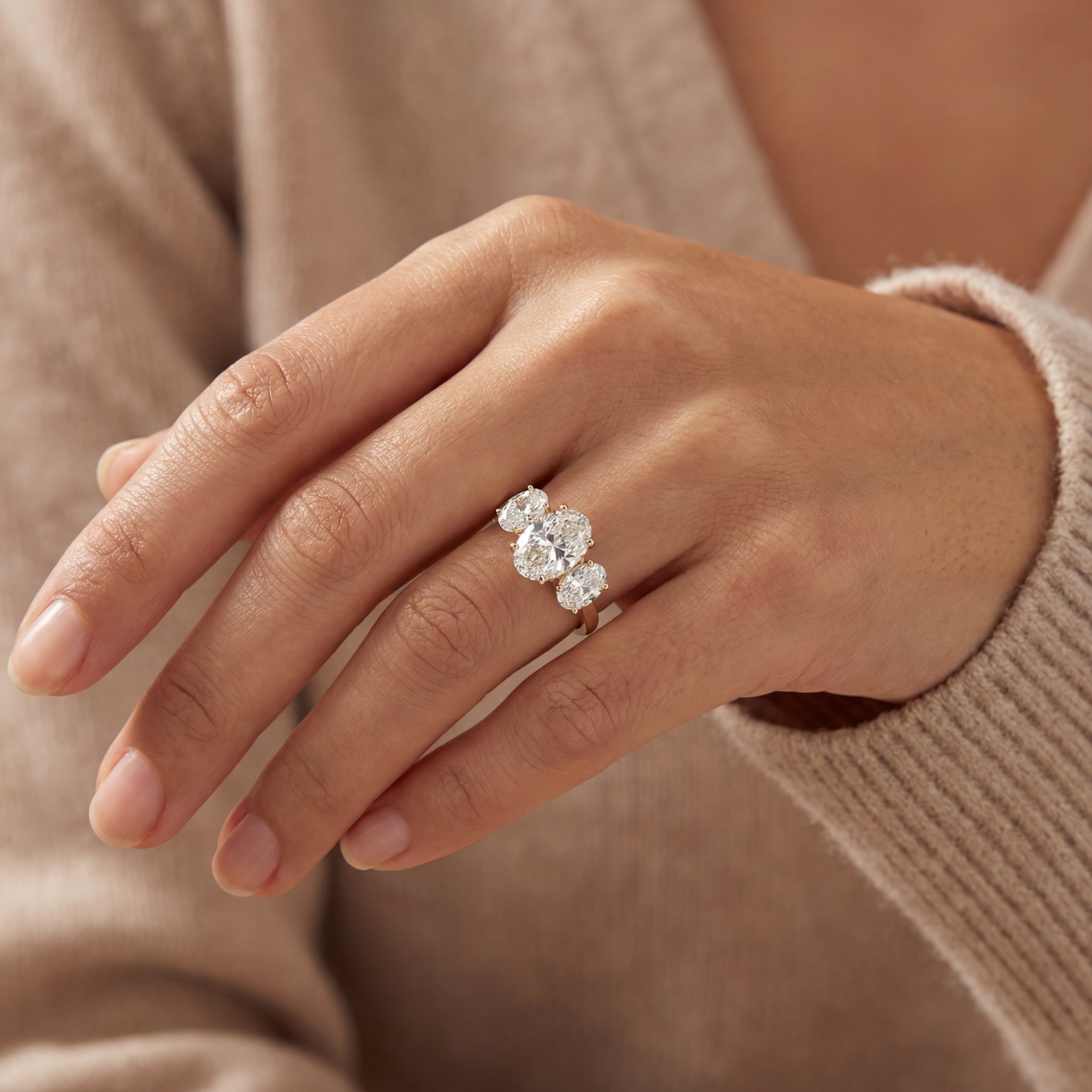 Levendi Classic Trilogy - Oval Diamond  5.00ct Engagement Ring