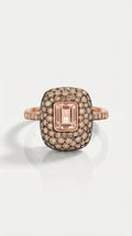 Emerald Cut Morganite & Champagne Diamond Dress Ring