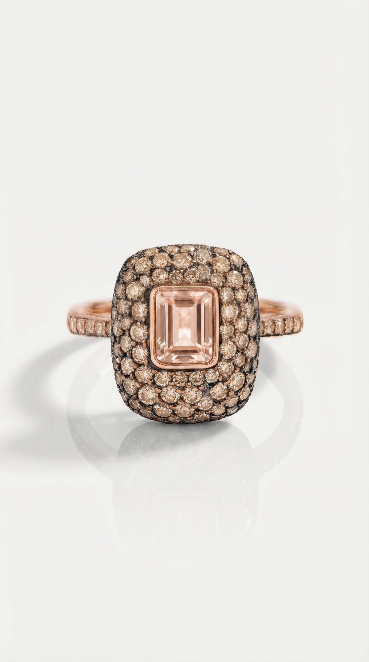 Emerald Cut Morganite & Champagne Diamond Dress Ring — Levendi Jewellers