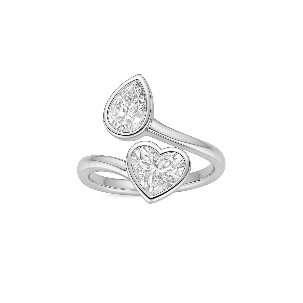 Wave of Love - Dual Pear & Heart Engagement Ring