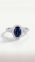 Oval Cut Australian Blue Sapphire 2.35ct Diamond Halo Ring