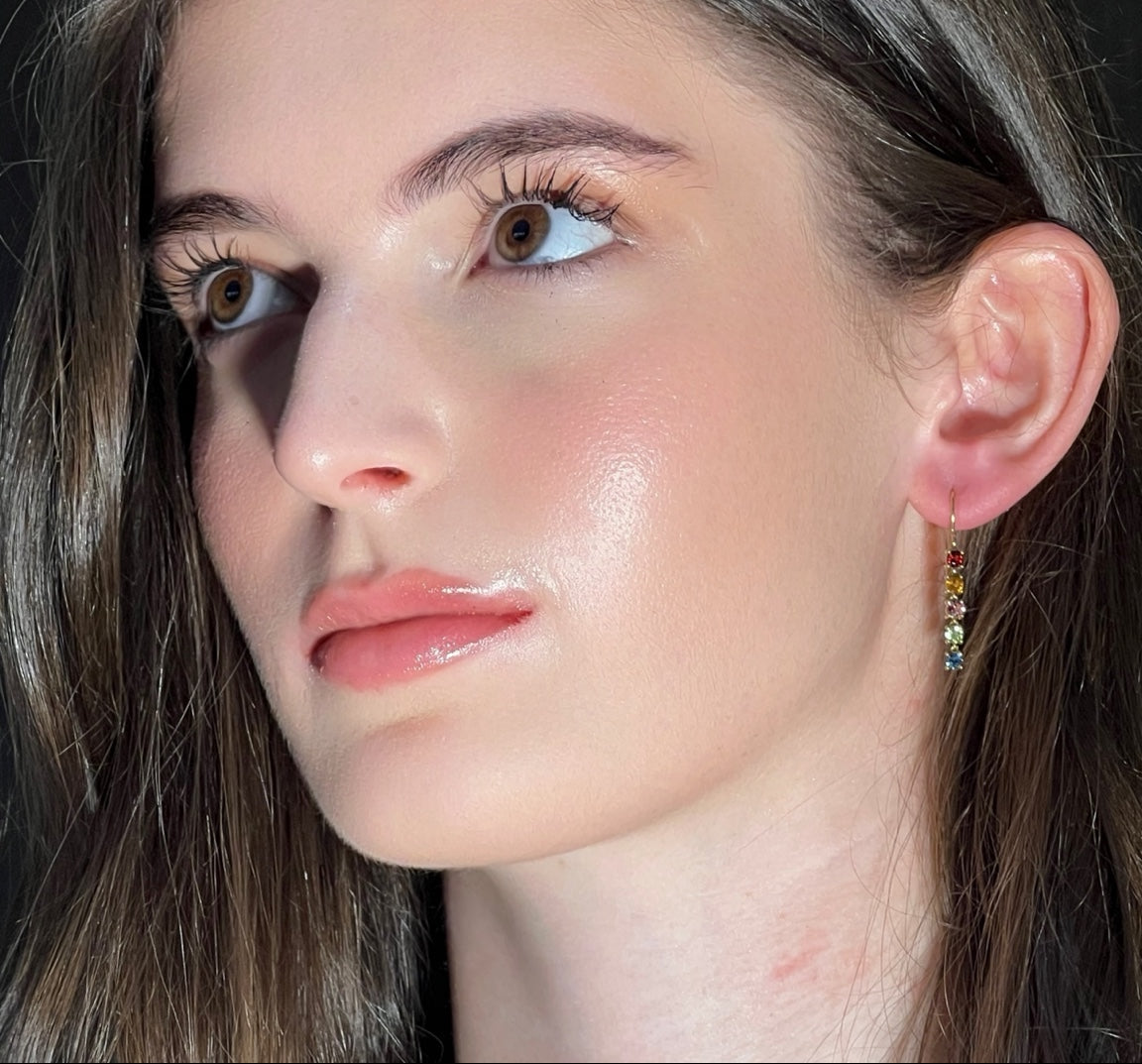 Rainbow 5 Stones Short Drop Earrings