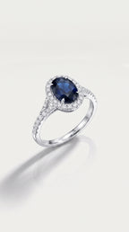 Oval Cut Australian Blue Sapphire 2.35ct Diamond Halo Ring, view 2 — Levendi Jewellers