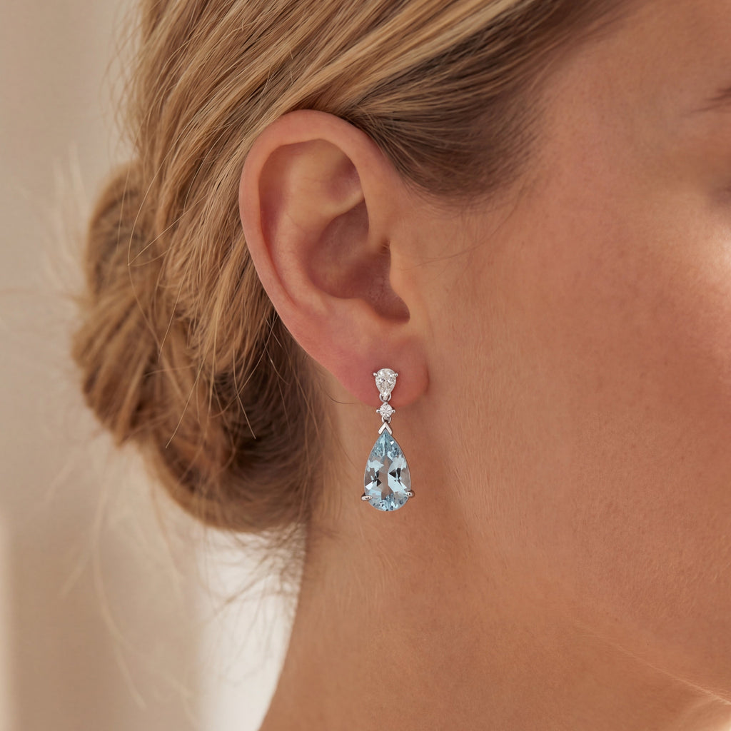 Aquamarine Drop Earrings, view 2 — Levendi Jewellers