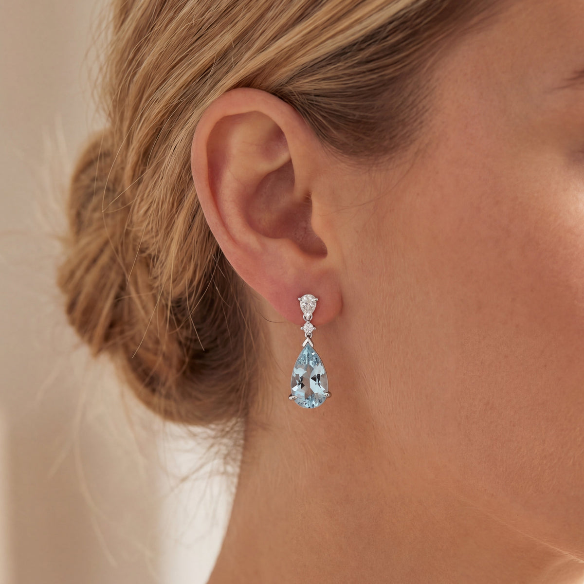Aquamarine Drop Earrings, view 2 — Levendi Jewellers