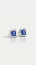 Ceylon Sapphire & Baguette Halo Earrings
