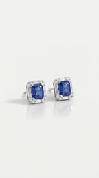 Ceylon Sapphire & Baguette Halo Earrings — Levendi Jewellers