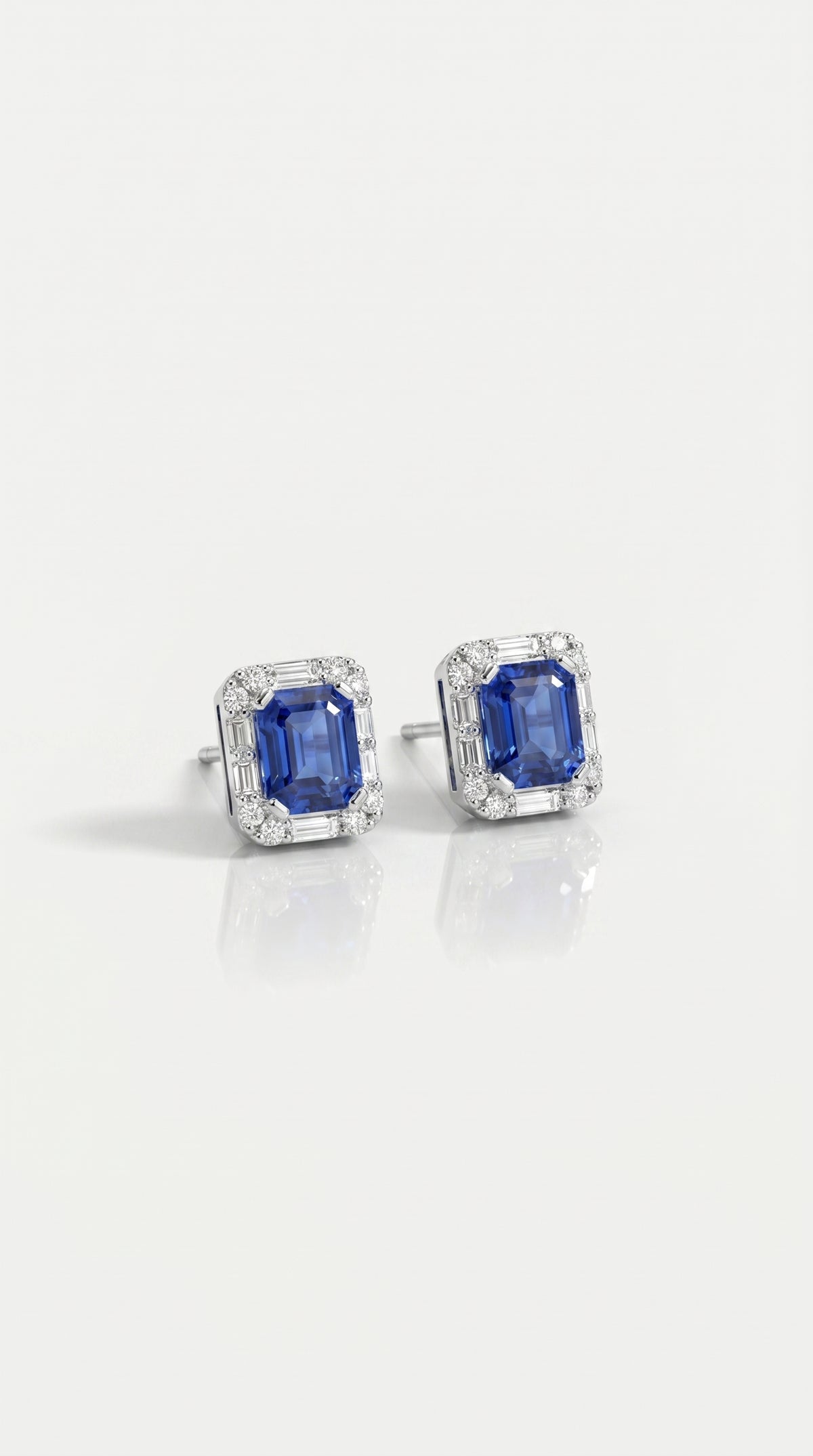 Ceylon Sapphire & Baguette Halo Earrings — Levendi Jewellers