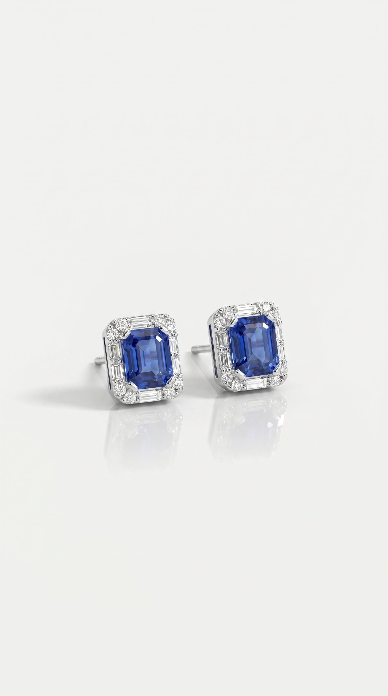 Ceylon Sapphire & Baguette Halo Earrings