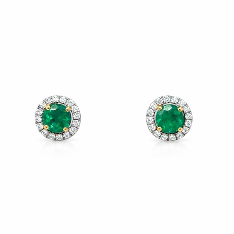 Colombian Emerald & Diamonds Halo Studs — Levendi Jewellers