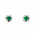 Colombian Emerald & Diamonds Halo Studs