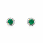 Colombian Emerald & Diamonds Halo Studs — Levendi Jewellers