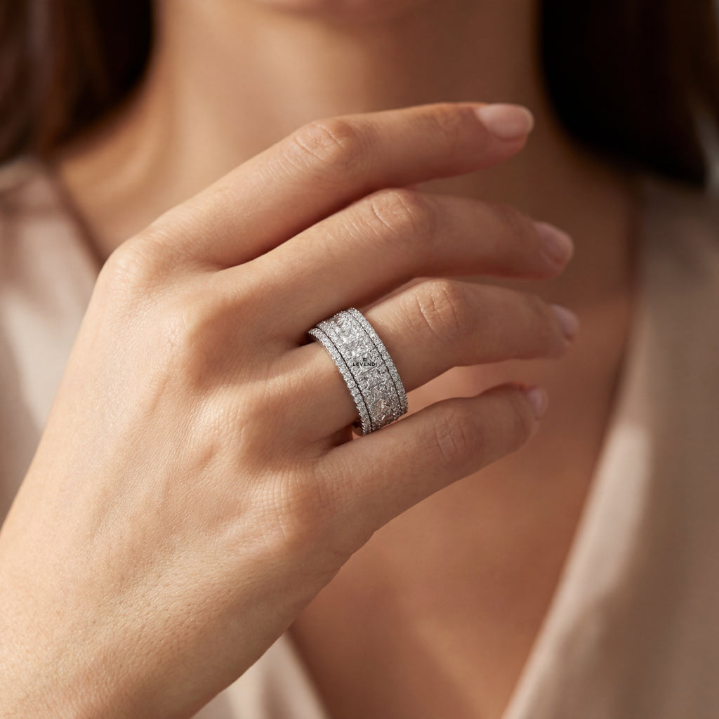 White Gold Channel Set Diamond Band with Round and Princess Cut Diamonds., view 2 — Levendi Jewellers
