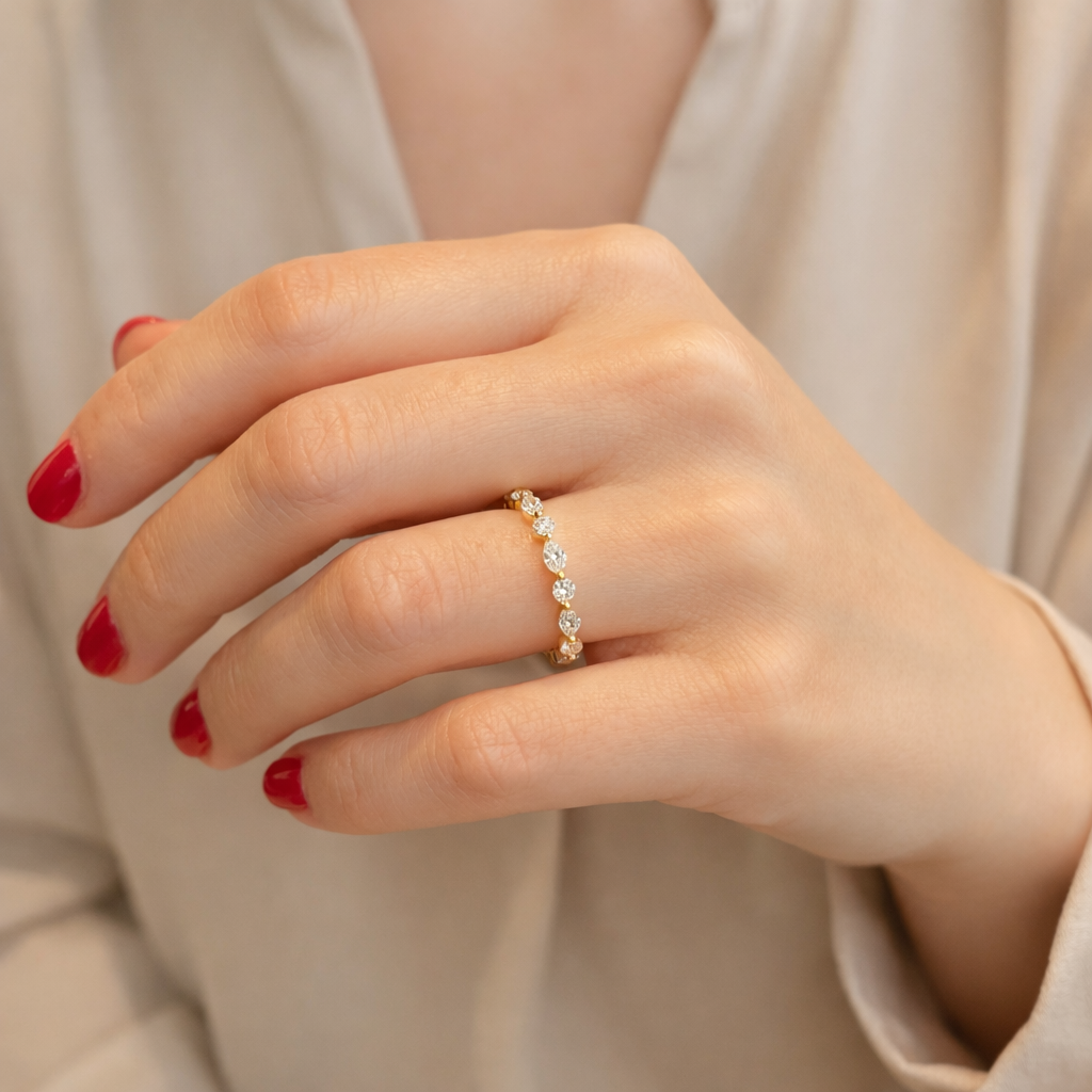 Wedding Band - Marquise and Round Diamonds Shared Claws