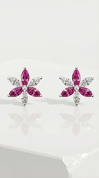 Pink Sapphire & Diamond Maquise Floral Earrings — Levendi Jewellers