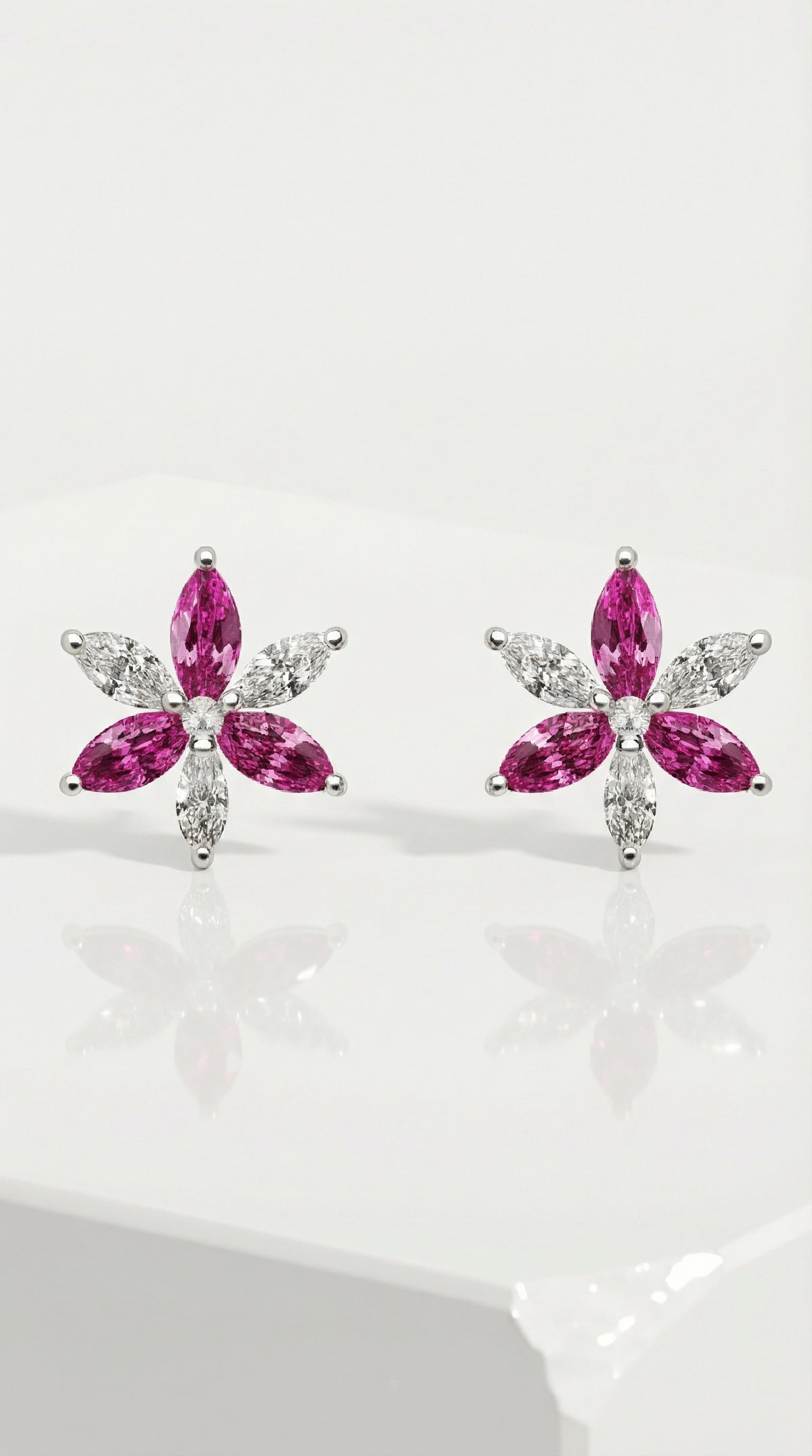 Pink Sapphire & Diamond Maquise Floral Earrings — Levendi Jewellers
