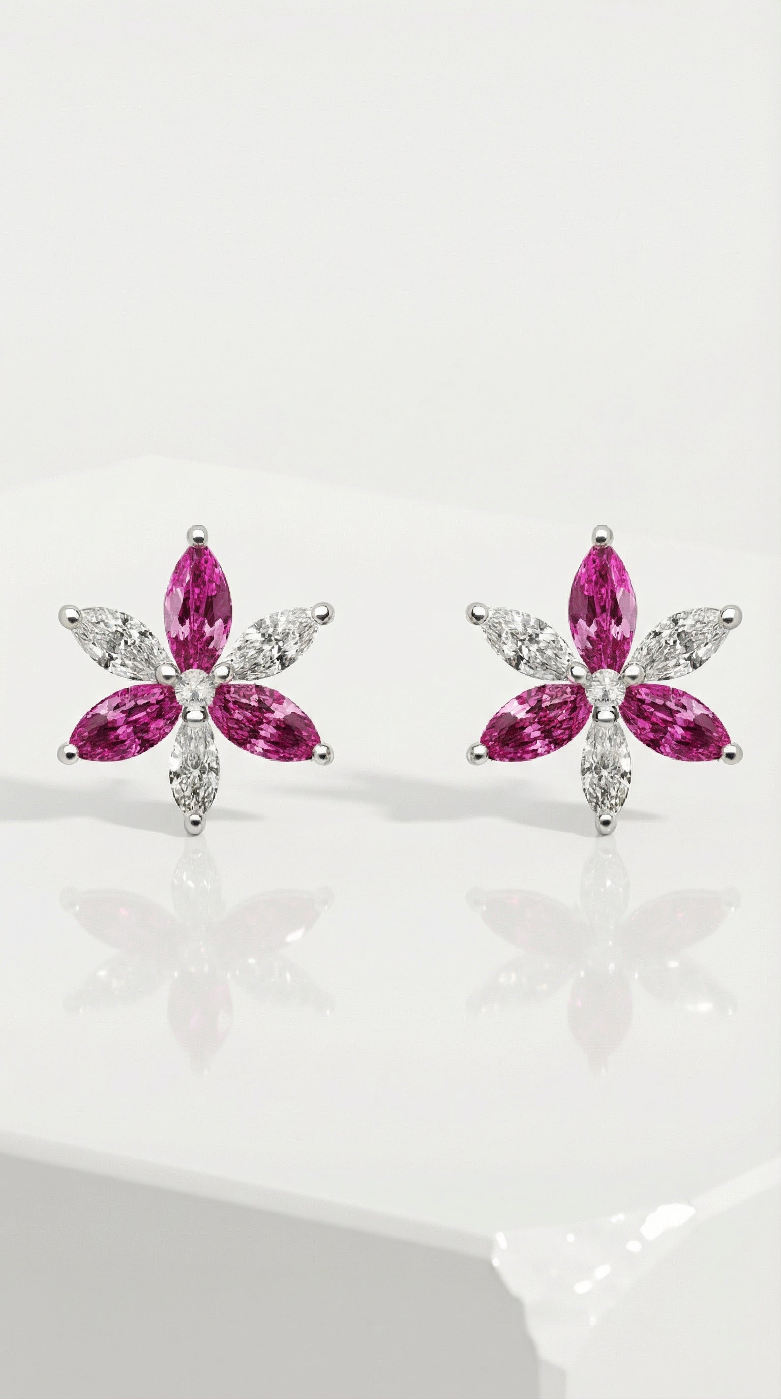 Pink Sapphire & Diamond Maquise Floral Earrings