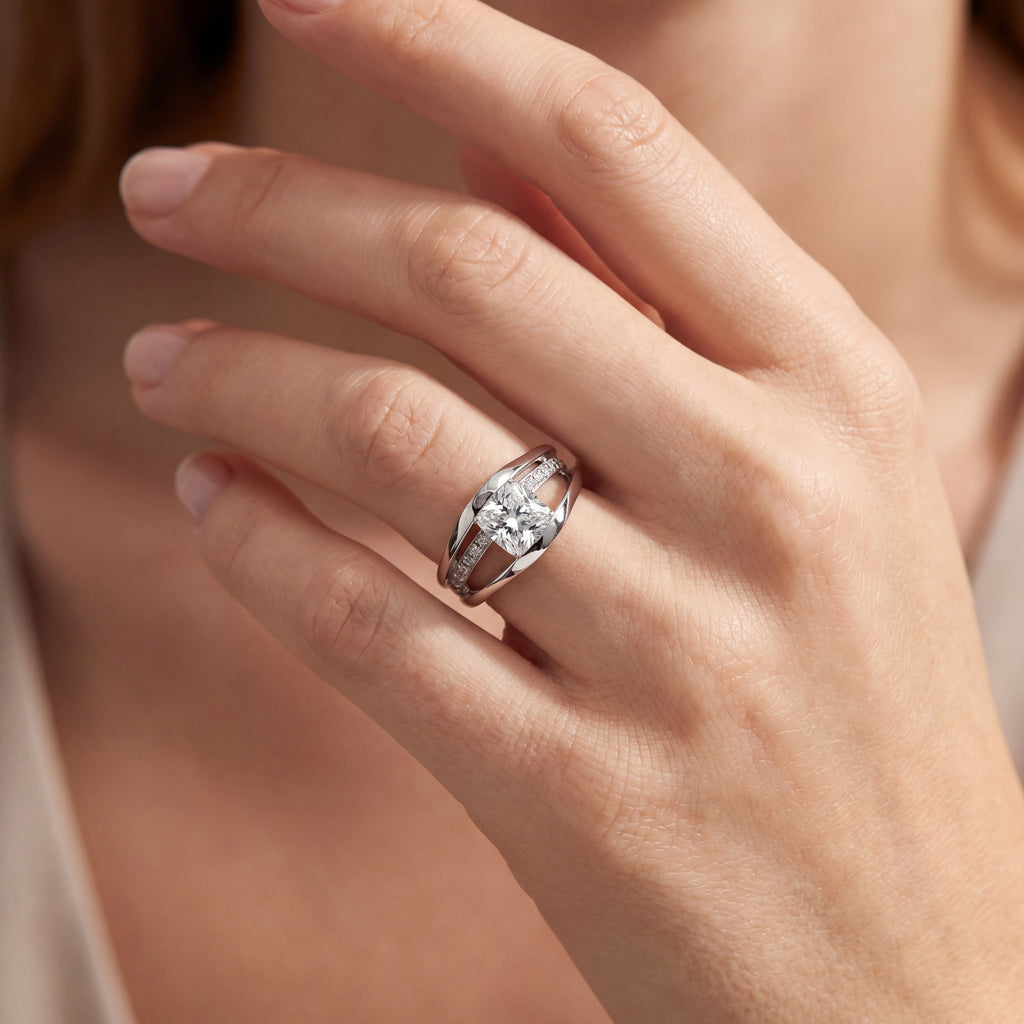The Ellipse Cushion Cut Diamond Ring, view 2 — Levendi Jewellers