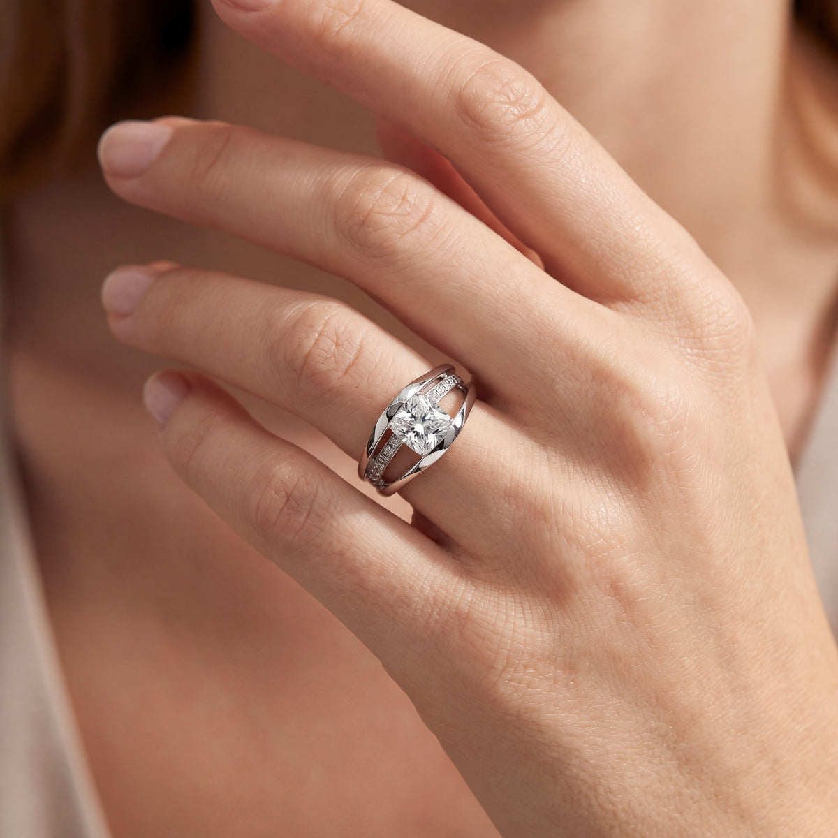 The Ellipse Cushion Cut Diamond Ring, view 2 — Levendi Jewellers