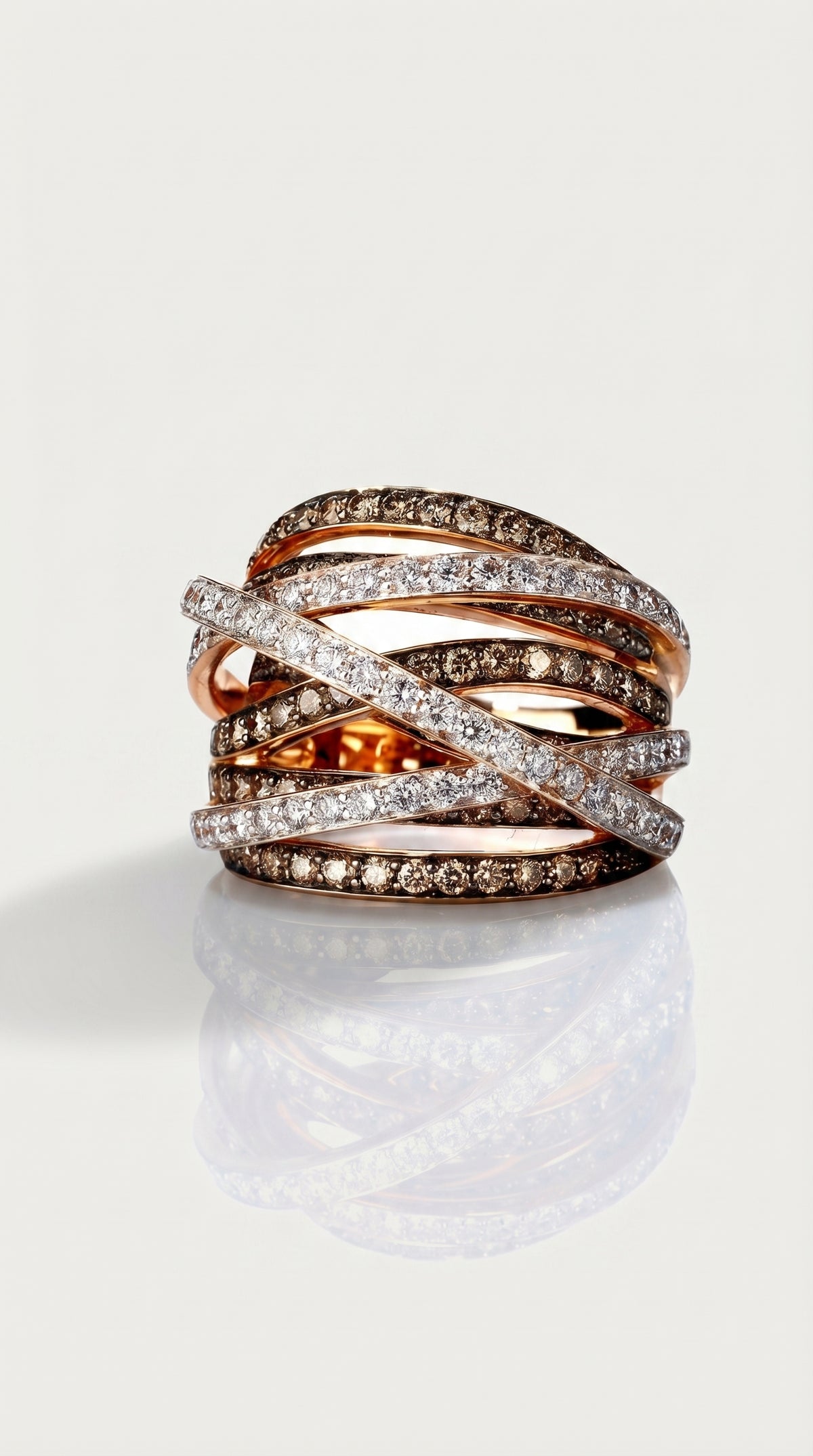 Champagne & White Diamond Crossover Dress Ring — Levendi Jewellers